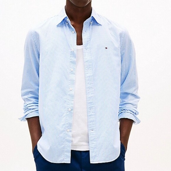 Tommy Hilfiger Men's button-down Light Blue Striped Shirt Size 3XL - Picture 1 of 13